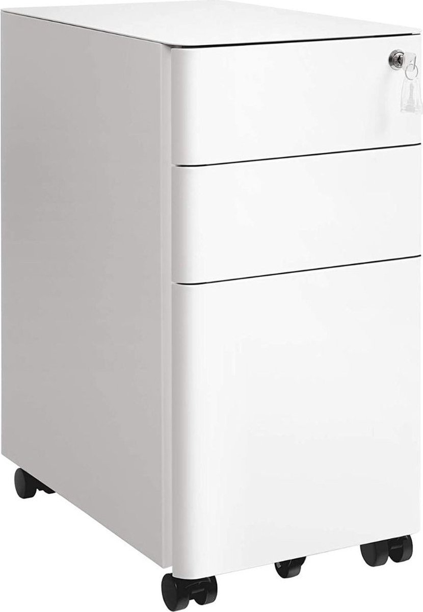Caisson de Rangement Bureau 3 Tiroirs sur Roulettes Blanc