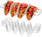 Taco Mexicaanse taco-standaard, 3 stuks, taco standaard, roestvrij staal, hotdoghouder, golfvormige voedselstandaard voor het vasthouden van taco's, hot dogs, sandwiches en pannenkoeken, voor