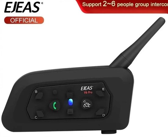EJEAS V6 Pro motor headset - Intercom - Motorfiets - Interphone - Bluetooth - 6 Rijders - Waterdicht - Muziekfunctie - Geluidsreductie
