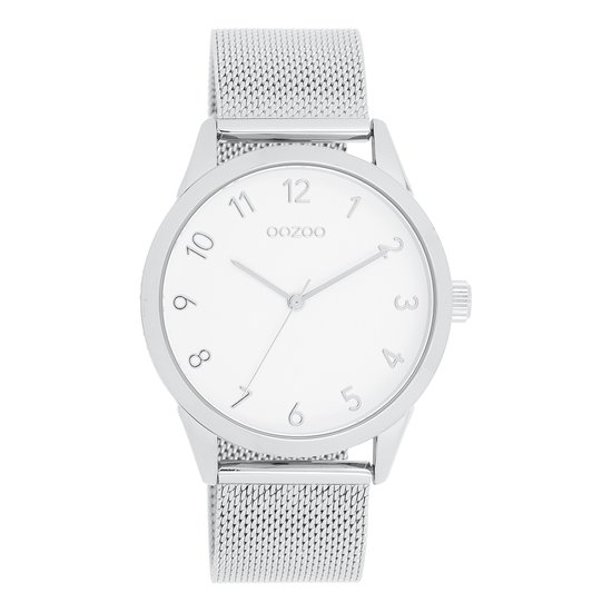 Zilverkleurige OOZOO horloge met zilverkleurige metalen mesh armband - C11320