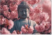 Affiche de jardin - Toile de jardin - Posters de jardin extérieur - Bouddha - Statue - Sakura - Bouddha - Fleur de cerisier - 120x80 cm - Jardin