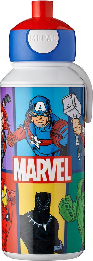 Foto: Mepal pop up drinkfles campus 400 ml sluit goed af drinkbeker voor kinderen avengers