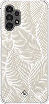 Casimoda® hoesje - Geschikt voor Samsung Galaxy A13 4G - Palmy Leaves Beige - Shockproof case - Extra sterk - TPU/polycarbonaat - Bruin/beige, Transparant