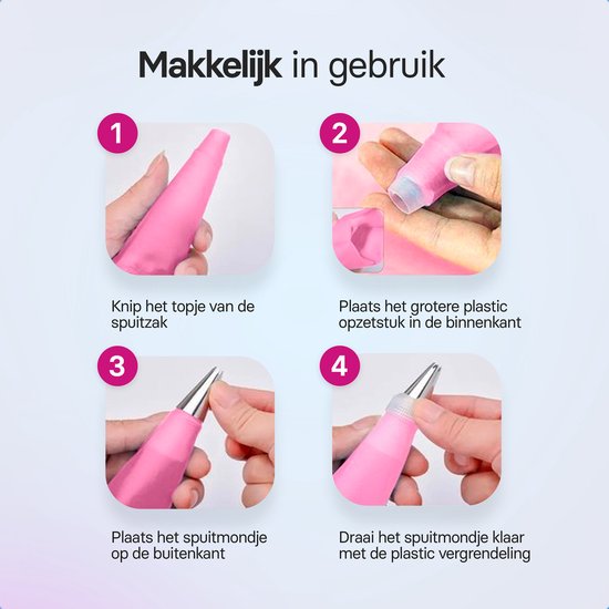 Roegaarden Spuitzak met spuitmondjes - Herbruikbaar - BPA-vrij - 24 spuitmondjes - Roze