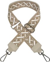 Qischa® Bag strap - Tassenriem - Schouderband - Schouderriem - Tassen Riem - Tas Hengsel - Verstelbare Riem - beige, wit, taupe - zilveren hardware