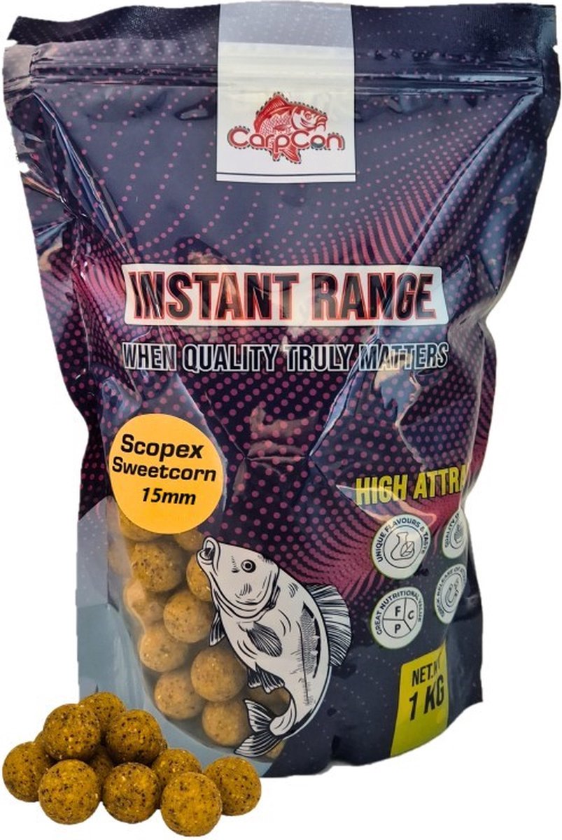 Instant Range Boilies 'Scopex Sweetcorn' 15mm - 1kg - Readymade - Karper aas - Lokvoer
