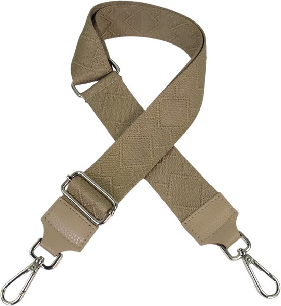 Qischa® Bag strap - Tassenriem - Schouderband - Schouderriem - Tassen Riem - Tas Hengsel - Verstelbare Riem - beige taupe - zilver hardware