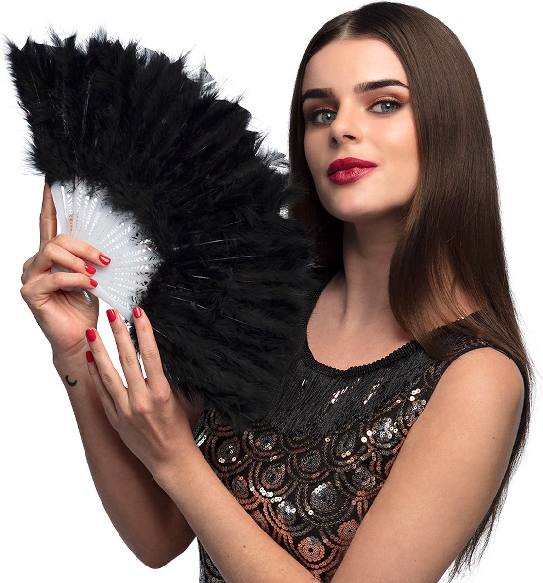 Boland - Waaier Flapper zwart Zwart - Volwassenen - Unisex - Charleston -