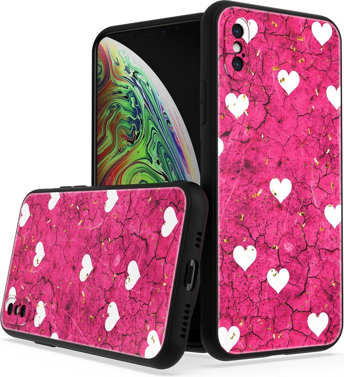 Silicone Hoesje Print - Backcover - Geschikt voor Apple iPhone XR - Roze Hartjes