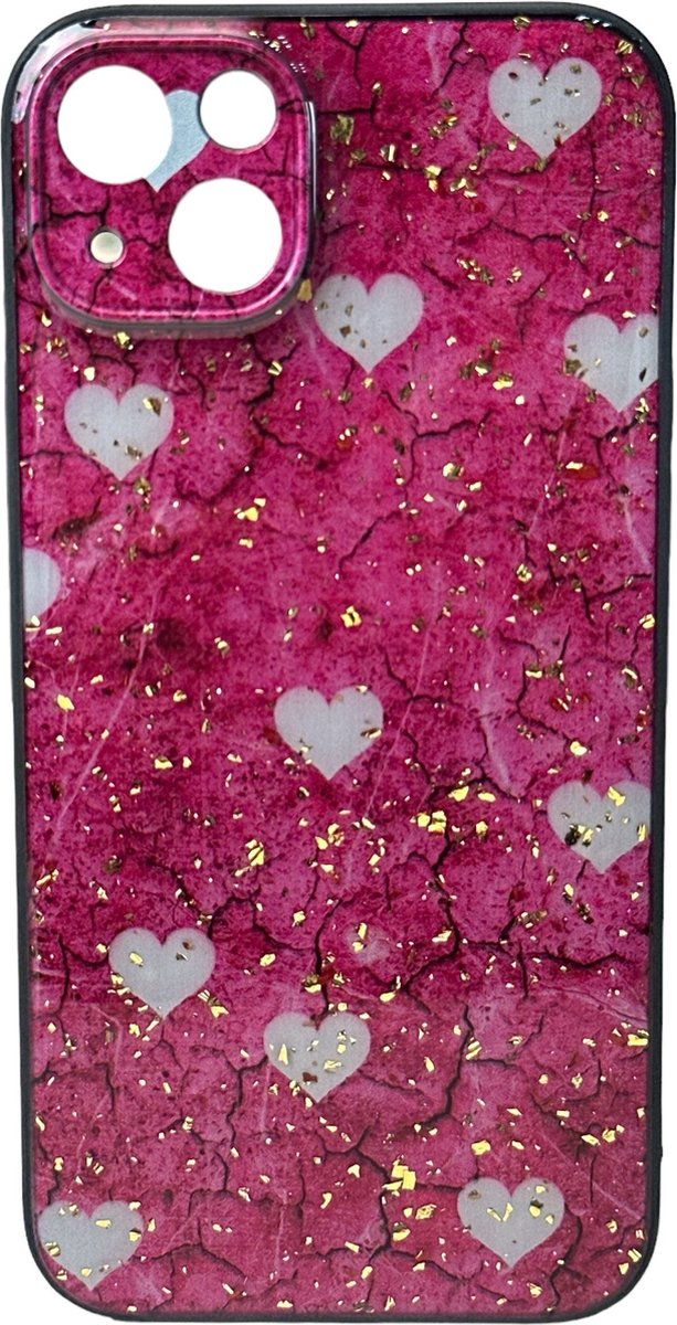 Silicone Hoesje Print - Backcover - Geschikt voor Apple iPhone 14 Plus - Roze Hartjes