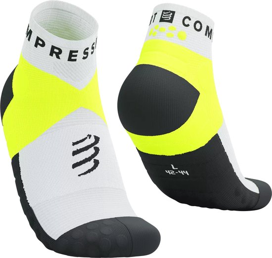 Compressport | Ultra Trail Low Socks | Unisex Trailsokken | White/Black/Safety Yellow | 42-44 -