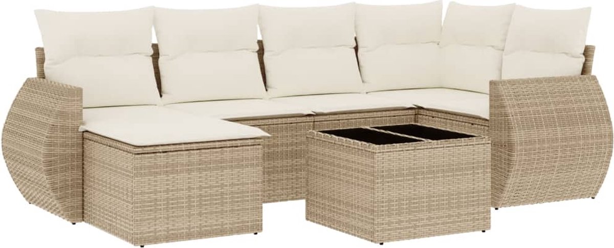 vidaXL 7-delige - Loungeset - met - kussens - poly - rattan - beige
