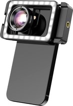 DrPhone Apex X Flash – 100MM Macro Lens Met Verlichting – 3 Helderheid Niveaus – Met Stabiele Clip – HD Macro-Lens Voor Telefoon & Tablet - Zwart