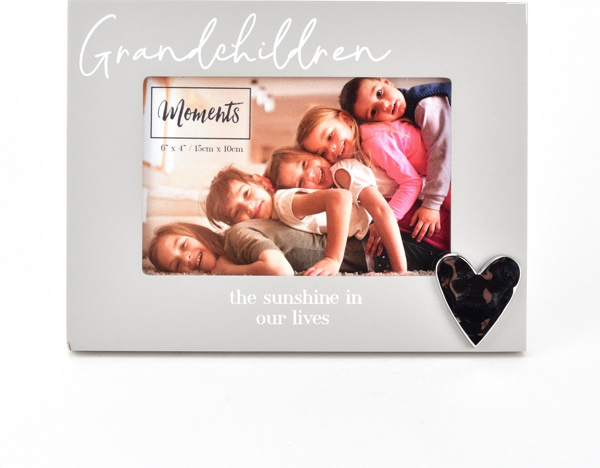 Personaliseerbare fotolijst met zilveren hartje 'Grandchildren' - Moederdag - Gepersonaliseerd - Opa en Oma - Kleinkinderen