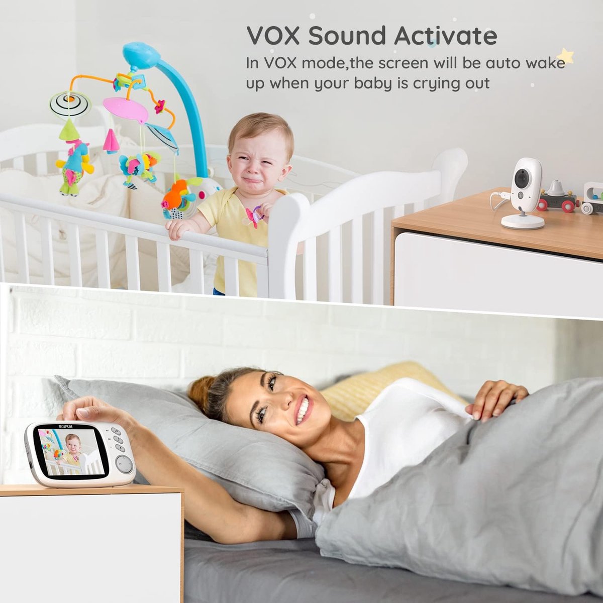 BOIFUN 3,2-inch videobabyfoon met VOX thumbnail 2