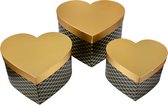 Clayre & Eef Boîte de Rangement Set de 3 27x24x15 / 24x21x14 / 21x19x12 cm Zwart Carton Doré en Forme de Coeur