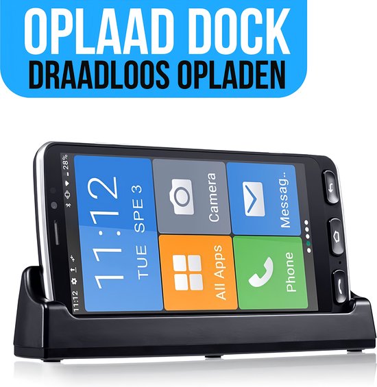 Wiesba Melefon seniorentelefoon - Senioren smartphone - GSM voor ouderen - Persoonlijke alarmen - alarm smartphone ouderen - Docking station - Simpel menu - SOS knop