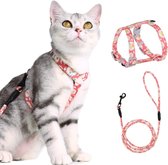 Verstelbaar Kattenharnas met Touwlijn voor Veilige Kattenwandelingen - Roze - M Maat