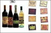 8x Fles etiketten horror stickers voor op flessen assortie - Horror Griezel creepy halloween thema feest