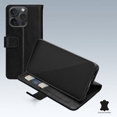 Mobilize Telefoonhoesje geschikt voor Apple iPhone 15 Pro Hoesje Echt Leer | Mobilize Wallet Bookcase Portemonnee | Pasjeshouder voor 3 Pasjes | Telefoonhoesje voor Pinpas / OV Kaart / Rijbewijs - Zwart