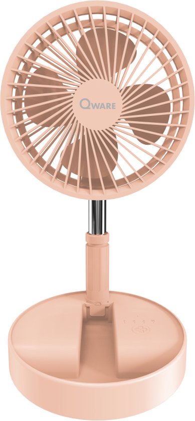 Draagbare Qware Mini Bureauventilator USB-C Oplaadbaar 7200mAh Batterij Koel en Verstelbaar Roze