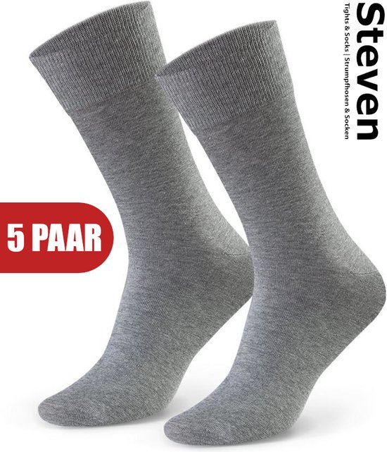 STEVEN - Katoen Heren Sokken Grijs - Multipack 5 Paar - Maat 45 46 47 - Luxe Mannen Sokken - Hoogwaardige Kwaliteit - Naadloos - Voor onder een Pak - MADE in EU