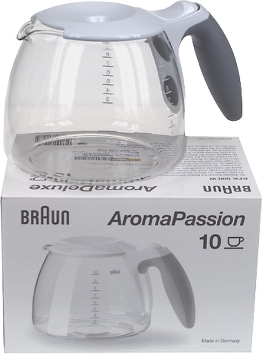Braun KFK 500 White Replacement Coffee Carafe With Lid - Fits Type 3104 Coffee Maker