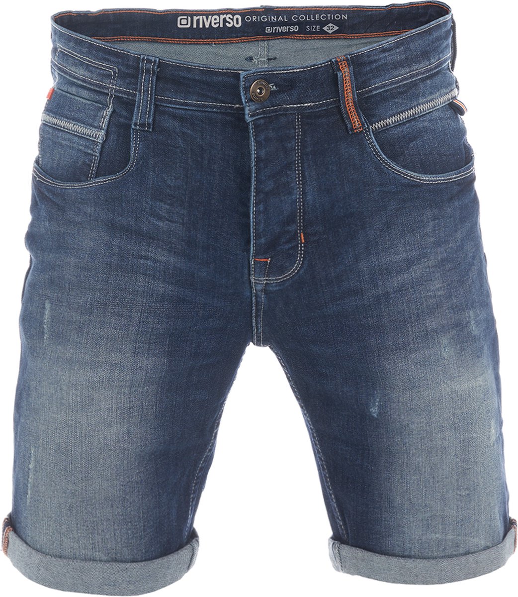 riverso Heren Short Broeken RIVTom regular/straight Fit Blauw W 31 Volwassenen Stretch Jeans Korte Broek