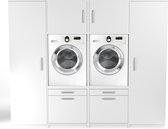 Wasophoogte® Wasmachine Kast Quattro Laag - Wasmachine Verhoger - Wasmachine ombouw / -opbouwmeubel - Multiplex - 700(D)*2552(B)*2110(H) mm - Wit