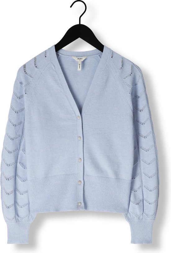 Object Objeva L/s Knit Cardigan Pulls et Gilets Femme - Pull - Sweat à capuche - Cardigan - Bleu clair - Taille XL