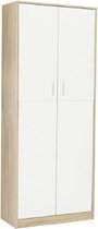 Bureaukast, 190 cm, multifunctioneel, Maria, hout en wit, 2 deuren, 4 planken
