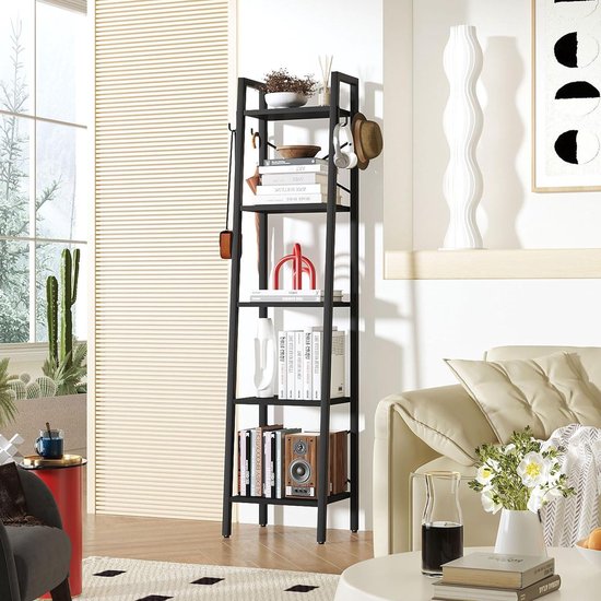 Hzuaneri Boekenkast, Boekenkast met 6 Vakken, Opbergplank, Staande Plank, voor Woonkamer, Kantoor, Slaapkamer, 24 x 80 x 170 cm, Zwart BC22804X