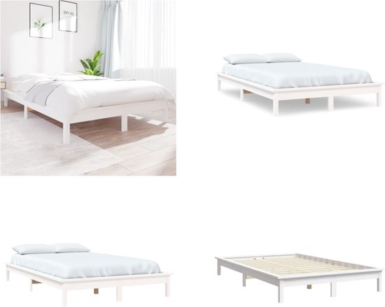 vidaXL Bedframe massief grenenhout wit 160x200 cm - Bedframe - Bedframes - Bed - Bedbodem