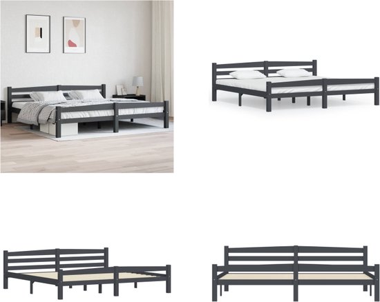 vidaXL Bedframe massief grenenhout donkergrijs 200x200 cm - Bedframe - Bedframe - Bed Frame - Bed Frames