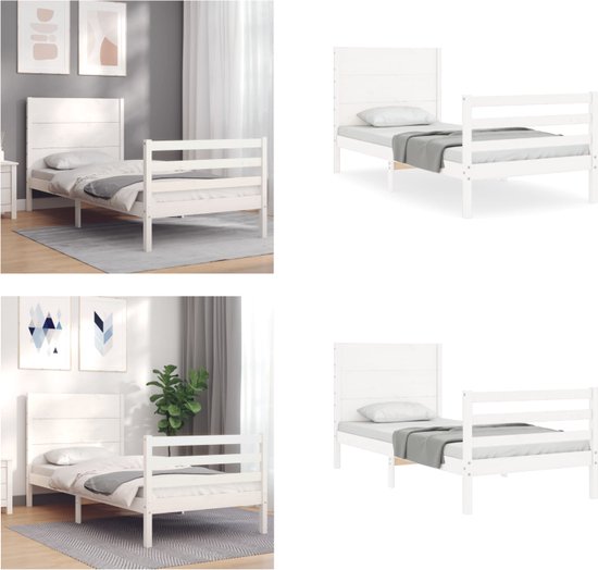vidaXL Bedframe met hoofdbord massief hout wit 2FT6 Small Single - Bedframe - Bedframes - Bed - Eenpersoonsbed