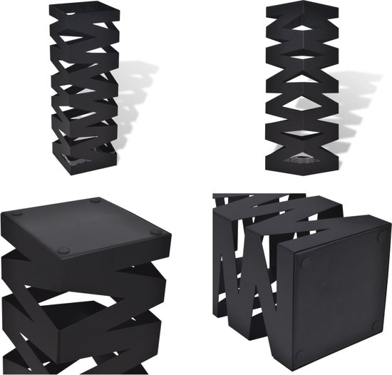 vidaXL Paraplu- en wandelstokhouder zwart vierkant staal 48.5 cm - Paraplubak - Paraplubakken - Paraplustandaard - Paraplustandaards