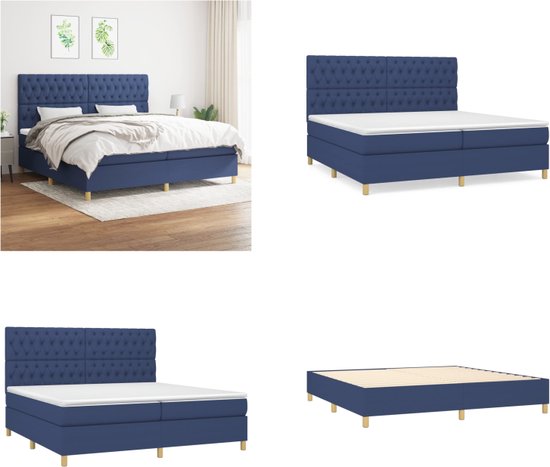 vidaXL Boxspring met matras stof blauw 200x200 cm - Boxspring - Boxsprings - Bed - Slaapmeubel