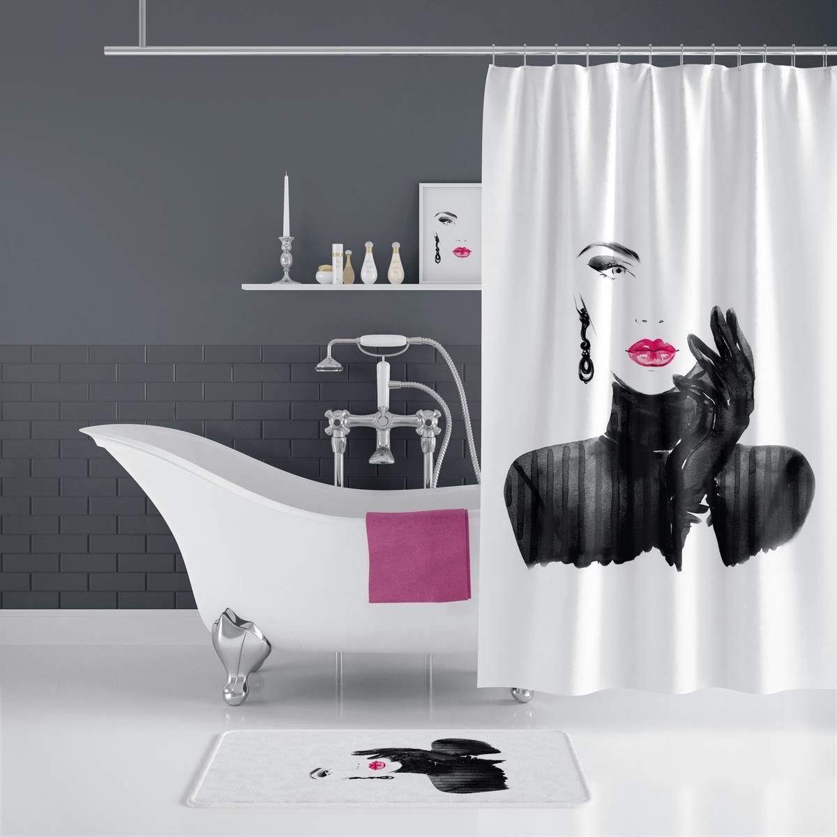 Casabueno - Douchegordijn - 180x200 cm - Digitaal Printen - Badkamer Gordijn - Shower Curtain - Waterdicht - Sneldrogend en Anti Schimmel -Wasbaar en Duurzaam - Pretty - Wit