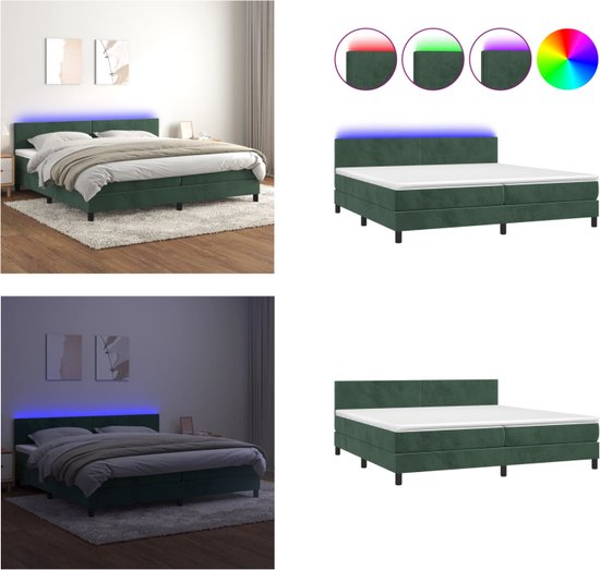 vidaXL Boxspring met matras en LED fluweel donkergroen 200x200 cm - Boxspring - Boxsprings - Bed - Slaapmeubel