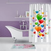 Casabueno - Douchegordijn 180x200 cm - Hearts - Digital Printen - Badkamer Gordijn - Shower Curtain - Waterdicht - Sneldrogend - Anti Schimmel - Wasbaar - Duurzaam