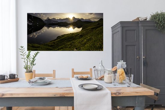 Affiche Les Alpes Suisses au coucher du soleil 120x80 cm - Tirage photo sur Poster (décoration murale salon / chambre) / Poster Nature