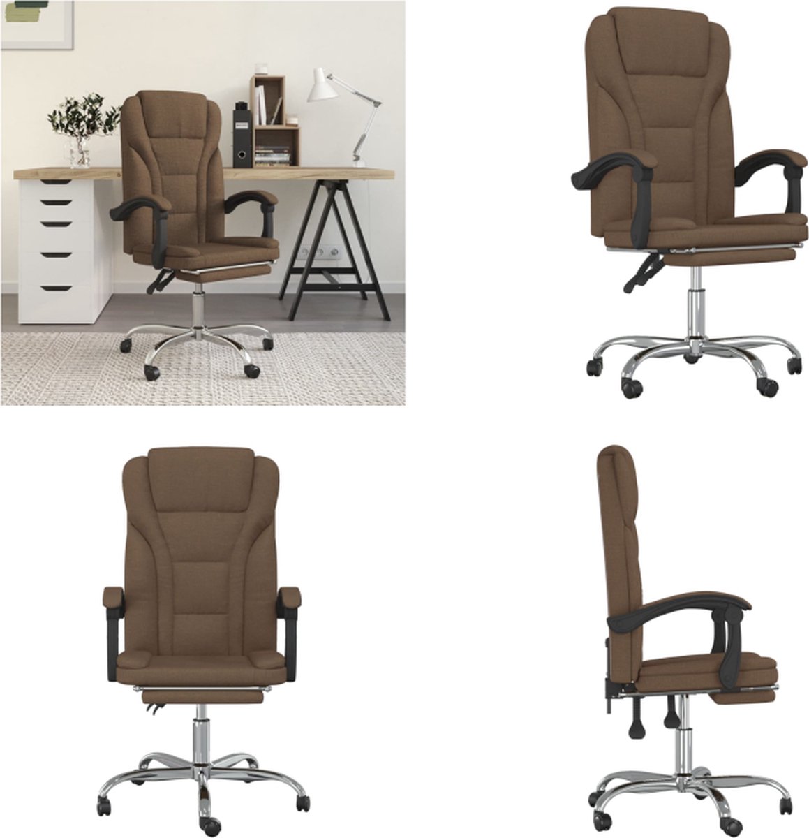 vidaXL Kantoorstoel verstelbaar stof bruin - Verstelbare Bureaustoel - Stoel - Bureaustoel - Computerstoel