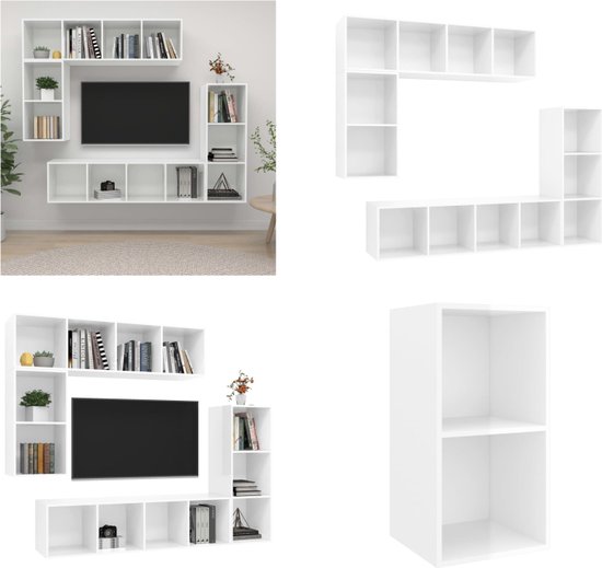 vidaXL 4-delige Tv-meubelset bewerkt hout hoogglans wit - Tv-kastenset - Tv-kastensets - Tv-kasten - Tv-meubelset