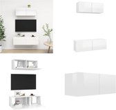 vidaXL 2-delige Tv-meubelset spaanplaat hoogglans wit - Tv-kastenset - Tv-kastensets - Tv-kasten - Tv-meubelset