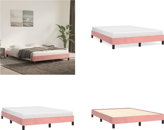 vidaXL Bedframe fluweel roze 140x200 cm - Bedframe - Bedframes - Slaapmeubel - Bedbodem