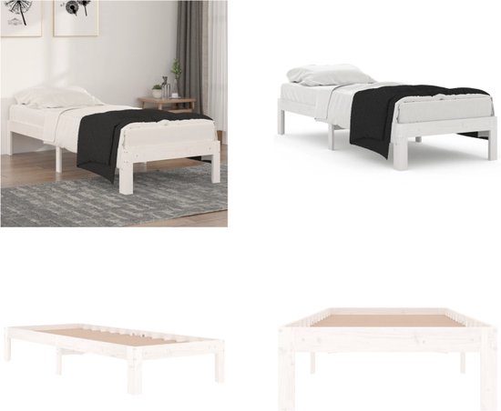 vidaXL Bedframe massief hout wit 75x190 cm 2FT6 small single - Bedframe - Bedframes - Bed - Bedbodem