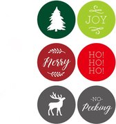 40 Kerst Stickers / Merry Christmas - 5 Stuks per motief - Kerstboom Merry Rendier JOY Kerstboom JOY HOHOHO No Peeking - Groen Grijs Rood Wit - Doorsnede 2,5 cm