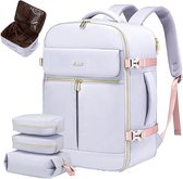 Handbagage rugzak 4 stuks - 17.3 inch laptoptas - Grijs/lila - Reistas - 4-delige set - Waterdicht - 47 x 31 x 20 cm - Reisrugzak - 40 L - Backpacken, reizen, vakantie rugtas - Lichtgrijs/roze