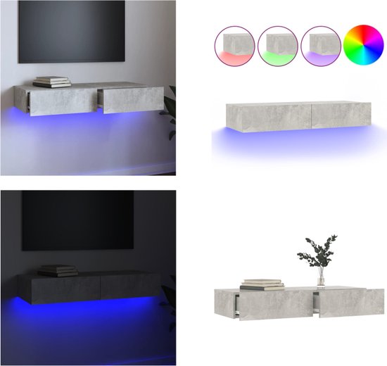 vidaXL Tv-meubel met LED-verlichting 90x35x15-5 cm betongrijs - Tv-kast - Tv-kasten - Tv-meubel - Hifi-meubel