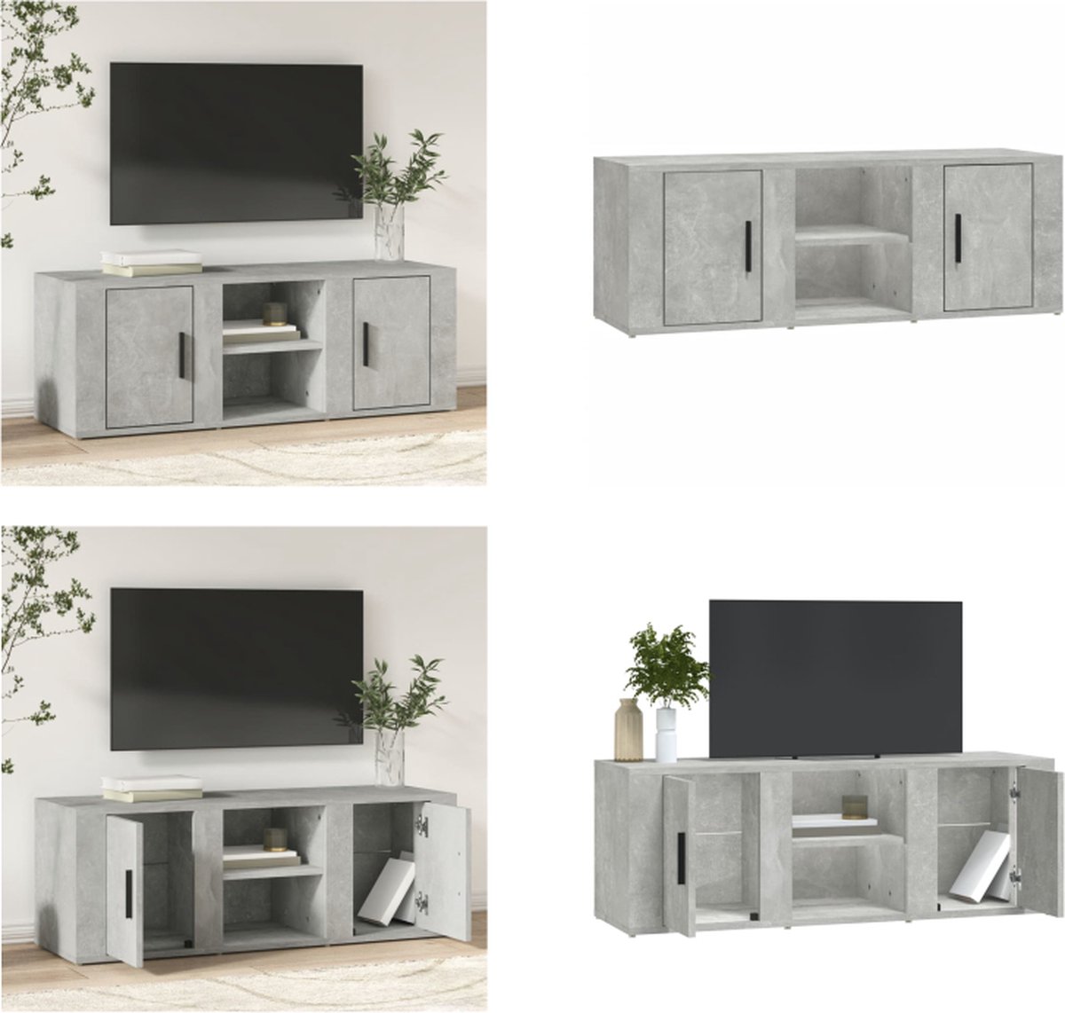 vidaXL - Tv-meubel - 100x31,5x35 - cm - bewerkt - hout - betongrijs